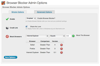 Browser Blocker Plugin Simple Admin Interface