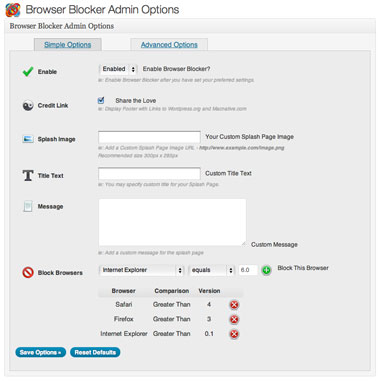 Browser Blocker Plugin Advanced Admin Interface