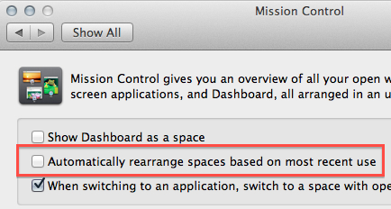 Stop Mission Control from Changing Spaces Rearranging Spaces settings are quick and easy to change
